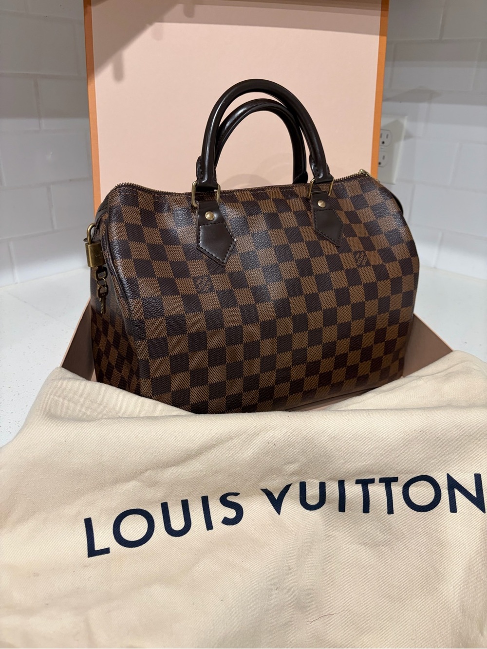 Louis Vuitton Brown Damier Ebene Speedy/Duffel Bag